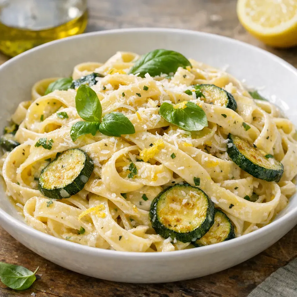 La Recette de Pâtes aux courgettes : un plat fondant et bien lié