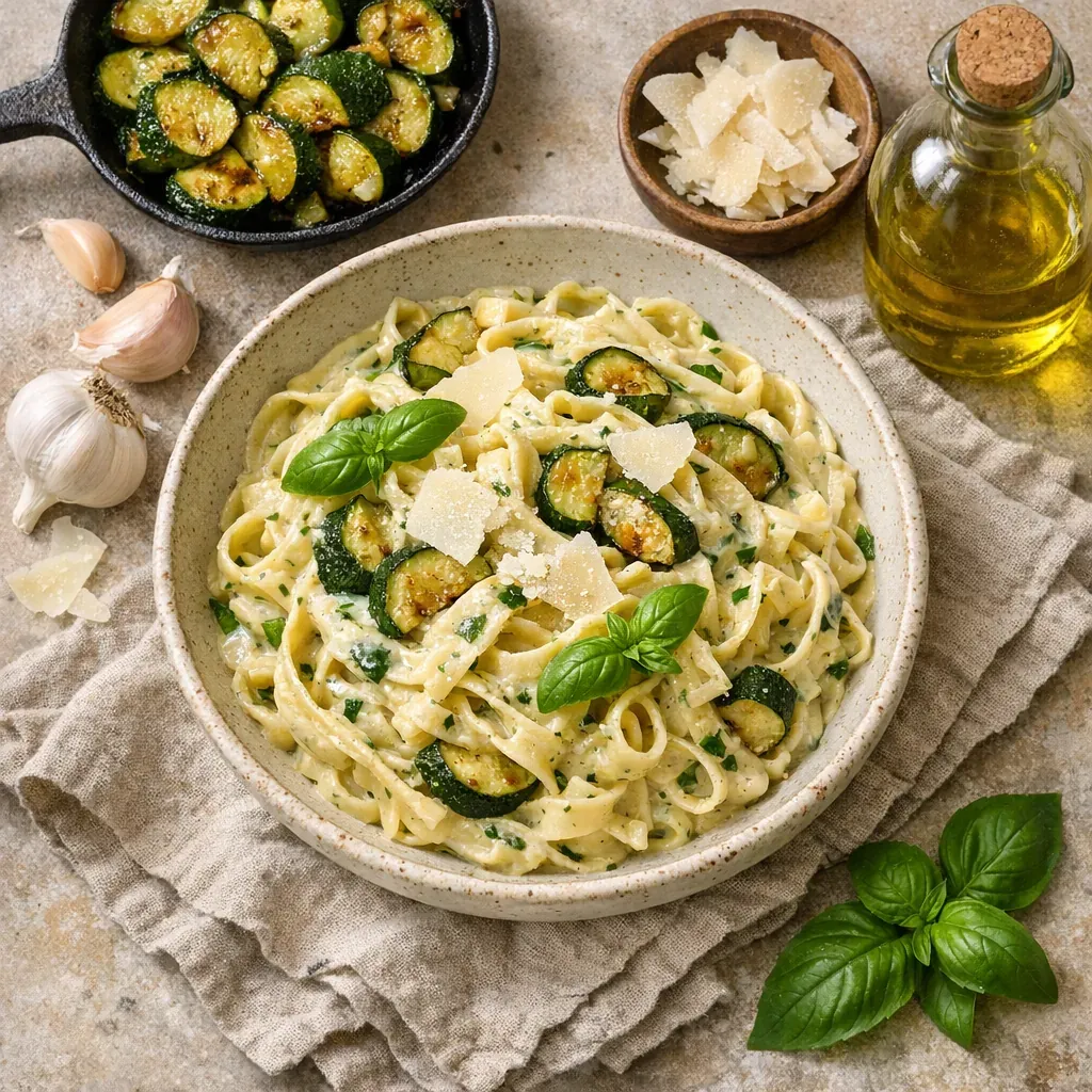 La Recette de Pâtes à la courgette : crémeuse et rapide