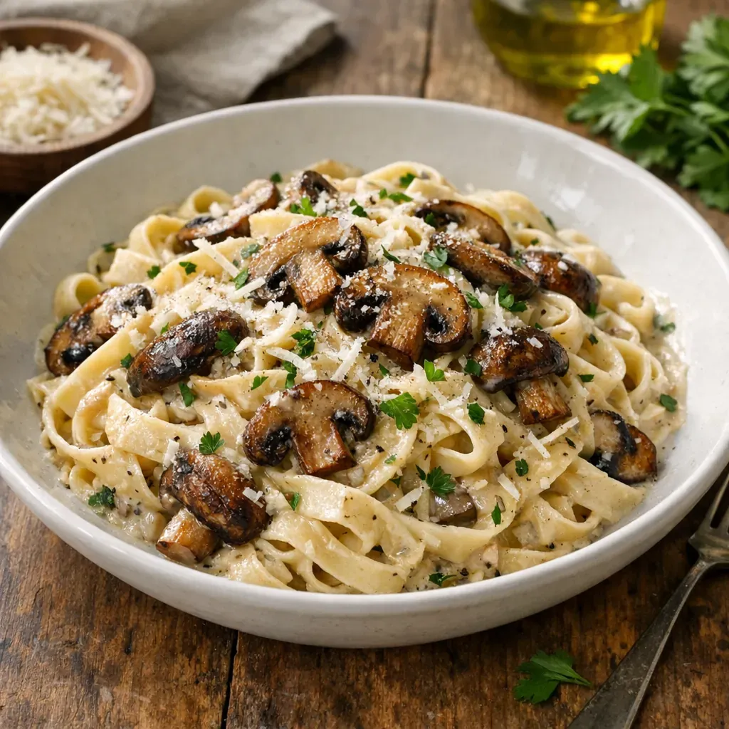 Cette Recette de Pâtes et champignons reste crémeuse sans lourdeur
